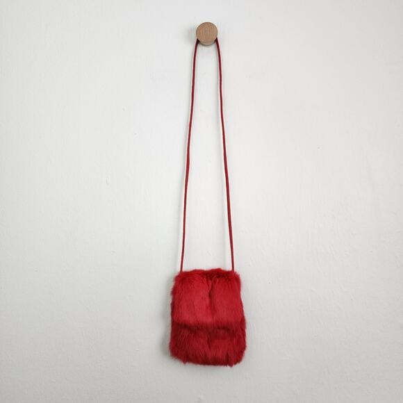 Vintage Wilsons Leather Red Rabbit Fur Crossbody Bag | Y2K Mini Fuzzy Purse - Picture 3 of 10